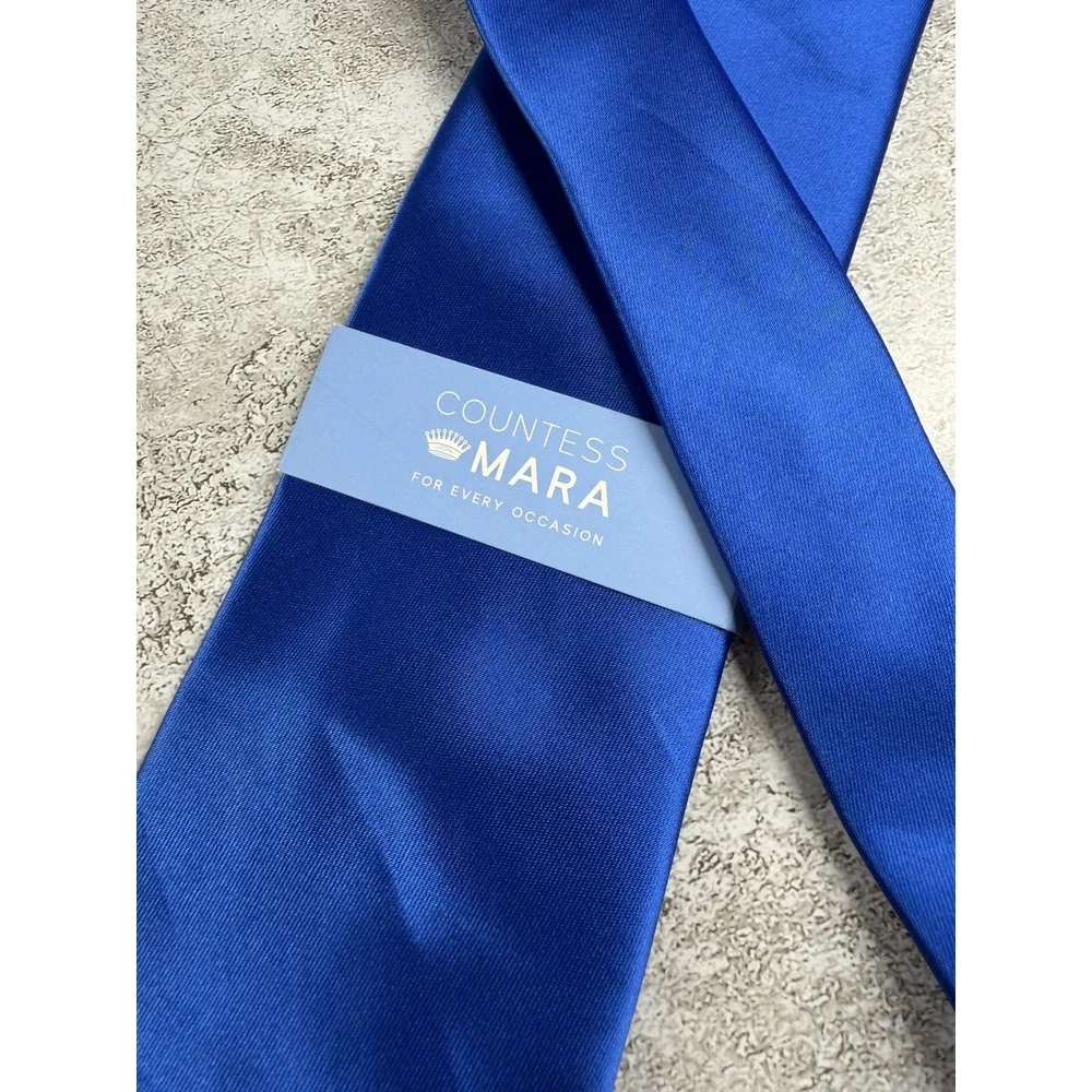 Countess Mara Tie Mens One Size Blue Polyester Satin Classic Pointed Necktie